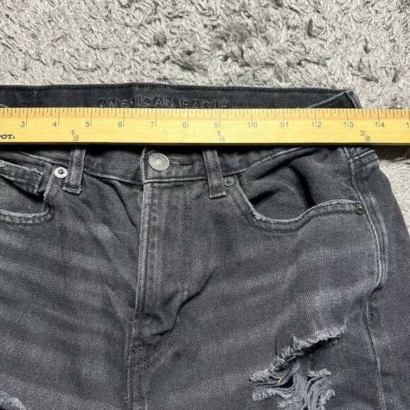 American Eagle Jeans Womens 4 Long Black Denim Distressed Straight Leg Logo - Picture 6 of 11